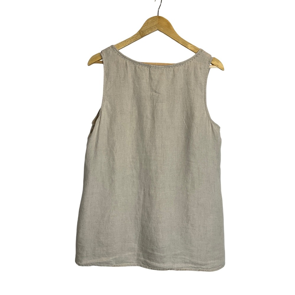 J. Jill Love Linen Pullover Tank Top Eyelet Beige Minimalist Beachy Coastal M - Picture 2 of 6